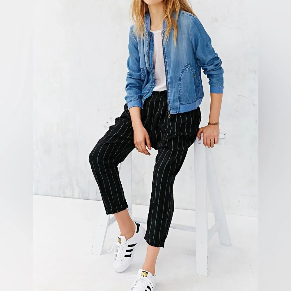 Urban Outfitters Light Blue Denim Bomber Jacket